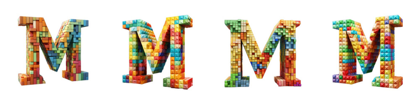 Alphabet made of colorful cubes, logotype, letter M isolated on a transparent background