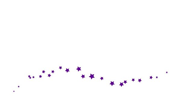 Animated violet stars fly from left to right. A wave of flying stars. Vector illustration isolated on the white background.