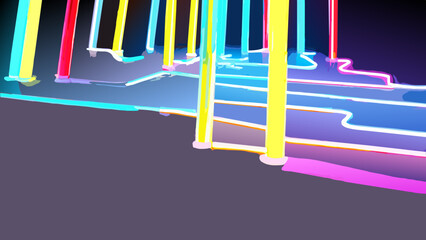 Glowing neon tubes forming 3D shapes. vektor icon illustation