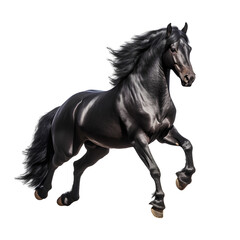 Obraz na płótnie Canvas A black horse is running gracefully on a transparent background PNG.