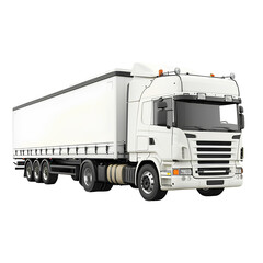 Cargo truck, white container on transparent background, PNG, transportation concept.