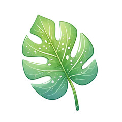 Illustration of a whimsical watercolor monstera leaf with green color in a cartoon Sticker design style