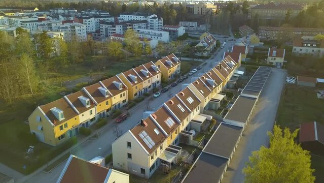 Apartment residential condos in Linkoping suburban area. Swedish condominiums as example of real estate development in European suburbs