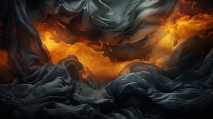 A captivating painting captures the raw power of nature, with fiery flames and ethereal light woven into a mesmerizing fabric