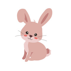 Cute cartoon rabbit. Funny fluffy gray rabbit, Easter bunny. flat cartoon, vector illustration isolated on white background