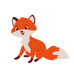 Cute fox flat vector. Fox icon. Fox cartoon character isolated on white background, side view, forest animal.