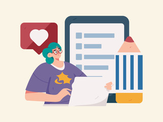 Flat vector illustration of business people operating work scene
