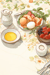 breakfast with tea, healthy diet, American breakfast, Generative AI