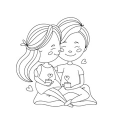 Lovers. To drink tea. One line