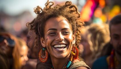 Prideful Radiance: Women Smiling at Beach Festival