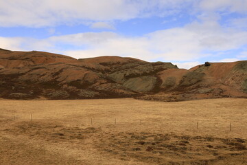 View on a mountain next to Fauskasandur in the south of Iceland, in the Austurland region