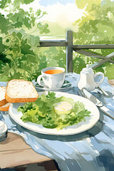 salad on a table, bread, Generative AI