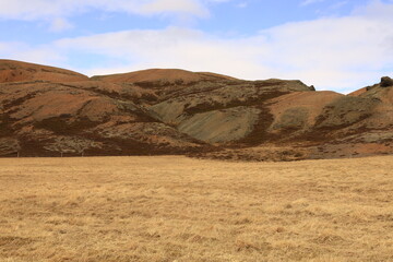 View on a mountain next to Fauskasandur in the south of Iceland, in the Austurland region