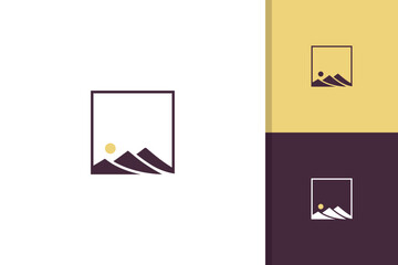Mountain with frame logo design icon vector template