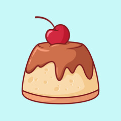 Vector cute Chocolate covered cake with cherries illustration cartoon doodle flat colorful line art vector design isolated object icon