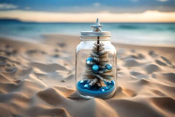 christmas tree in a bottle on the beach