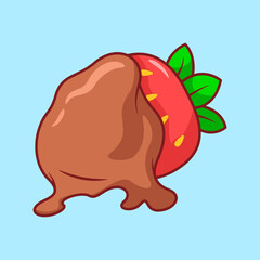 Vector cute Strawberries in chocolate illustration cartoon doodle flat colorful line art vector design isolated object icon
