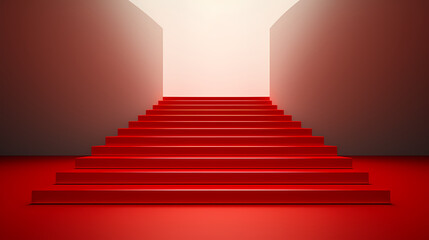 Red carpet staircase, white background, PPT background