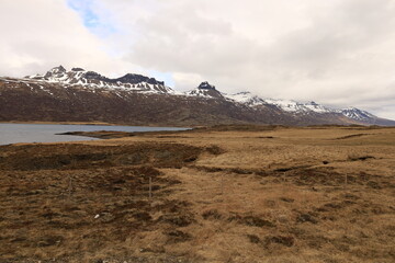 View of the Fáskrúðsfjörður fjord located in the east of Iceland, in the Austurland region