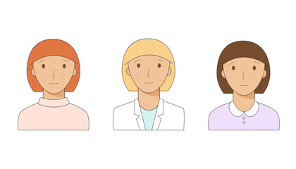 Fototapeta premium Collection of portraits of women with fair skin and different hair colors for profile avatars. Portrait of a smiling woman.