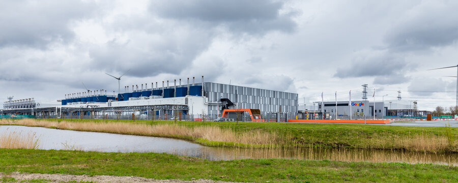 Eemshaven, The Netherlands - May 2, 2021: Large Google data center in the Eemshaven near Delfzijl in north Groningen in the Netherlands.