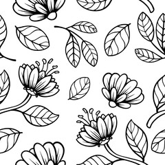 floral line art seamless pattern