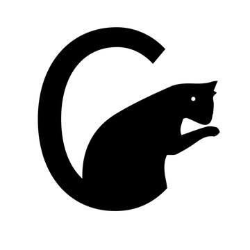 English alphabet C. Children's colored letter C. Black cat vector illustration for icon, symbol or logo vector illustration.
