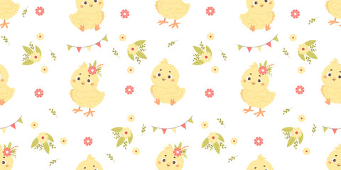 Seamless pattern with little chicks