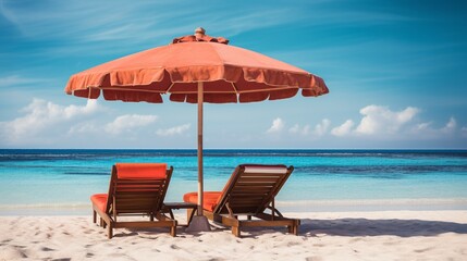 Chairs And Umbrella In Coral Beach - Tropical Resort Banne