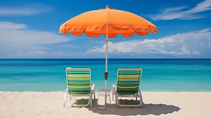 Chairs And Umbrella In Coral Beach - Tropical Resort Banne