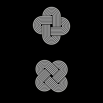 Geometric circle logo. Cross line rope knot linear ornament.