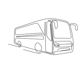 Continuous one line drawing of tourist bus. Simple travel bus line art vector illustration.