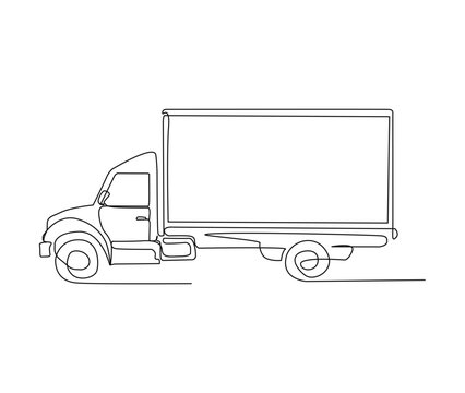 recommend clip art: Continuous one line drawing of Delivery truck. Simple Cargo Delivery Truck line art vector illustration.