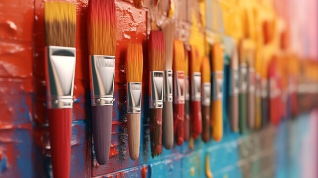 close up Brushes choosing colors for paint walls Ai Generative