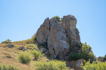 Peak of the Three Brothers peak in the Trans-Ili Alatau mountains near Almaty.
