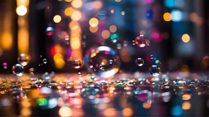 christmas lights on the street  Blurry confetti, water bubbles, bokeh lights, multicolored blurry light, depth of field, abstract background, multicolor, rainbow, haze, city lights, christmas light