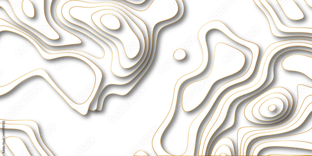 Aufkleber Abstract white background with golden gradient Topographic line map and shadows . Contour elevation topographic and textured Background Modern design White background with topographic wavy patte