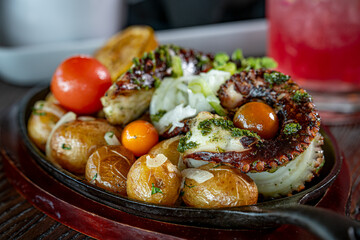 Grilled Octopus with Potatoes and Tomatoes