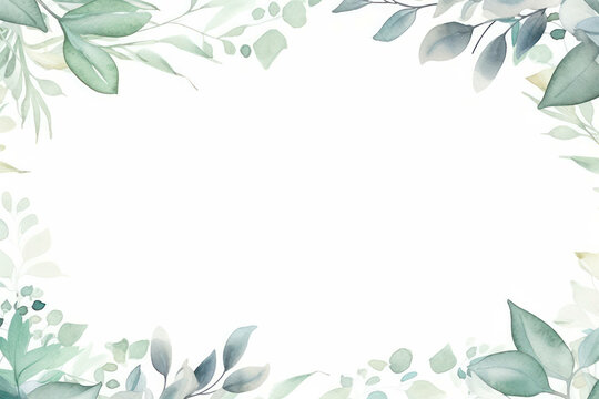 Illustration leaf watercolor floral wedding nature border frame background summer background green decorative