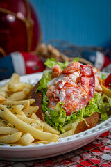 Lobster Roll with Lettuce and French Fries