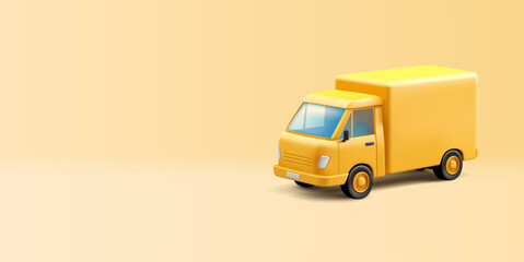 Yellow delivery truck generic, 3d render illustration cartoon style