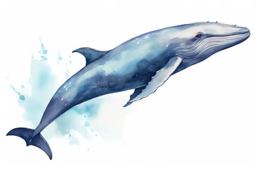 Blue sea whale watercolor oceanic animal aquatic wildlife background nature water mammal