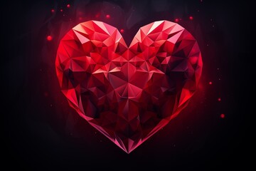 Red low-poly ruby heart in 3D style.