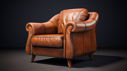 Leather armchairs placed in a spacious room with a plain color background.