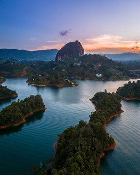 El Pe&ntilde;&oacute;n, Guatap&eacute; in Colombia during sunset