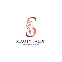 Woman beauty logo design vector illustration with letter s and crown icon