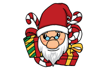 Santa Claus Surrounded by Gifts & Candy