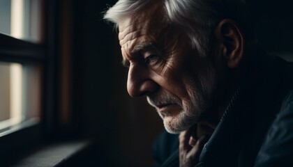 Depressed sad looking old man near a window. Dramatic concept for mental illness - Powered by Adobe