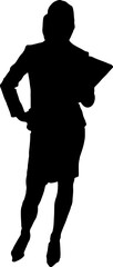 Silhouette of a woman holding a document.