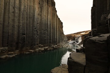 Studlagil Canyon is located in eastern Iceland, hidden in the middle of the Jökla River